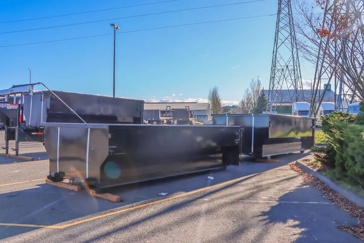 Roll-off dumpster ready for waste disposal at job site for Construction Dumpster Rental in Franklin